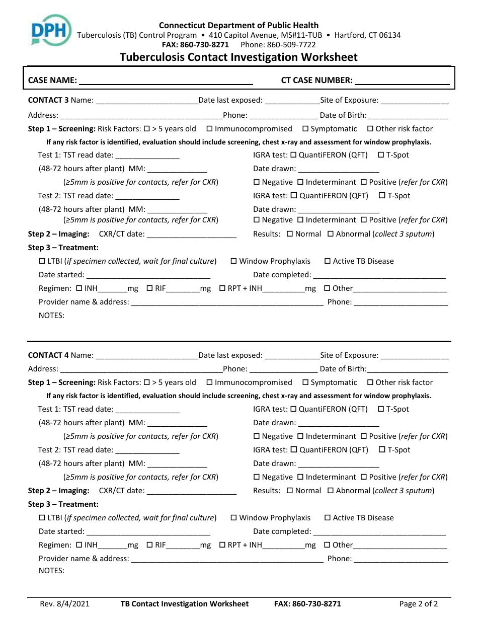 Connecticut Tuberculosis Contact Investigation Worksheet Fill Out Sign Online And Download 2194