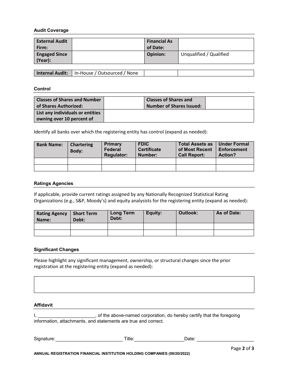 Application for Registration of Financial Institution Holding Company - Utah, Page 2