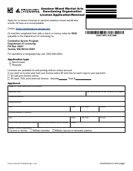 Form PA-611-022 Amateur Mixed Martial Arts Sanctioning Organization License Application/Renewal - Washington