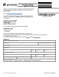 Form PA-611-021 Amateur Mixed Martial Arts Training Facility License Application/Renewal - Washington