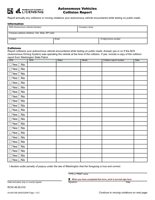 Form AI-420-006  Printable Pdf