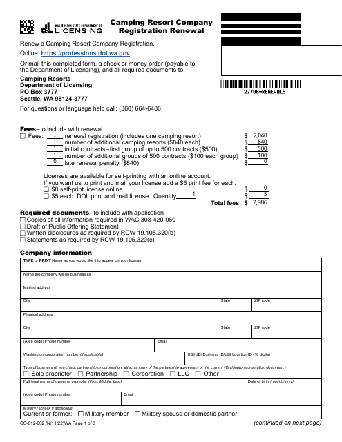 Form CC-612-002  Printable Pdf