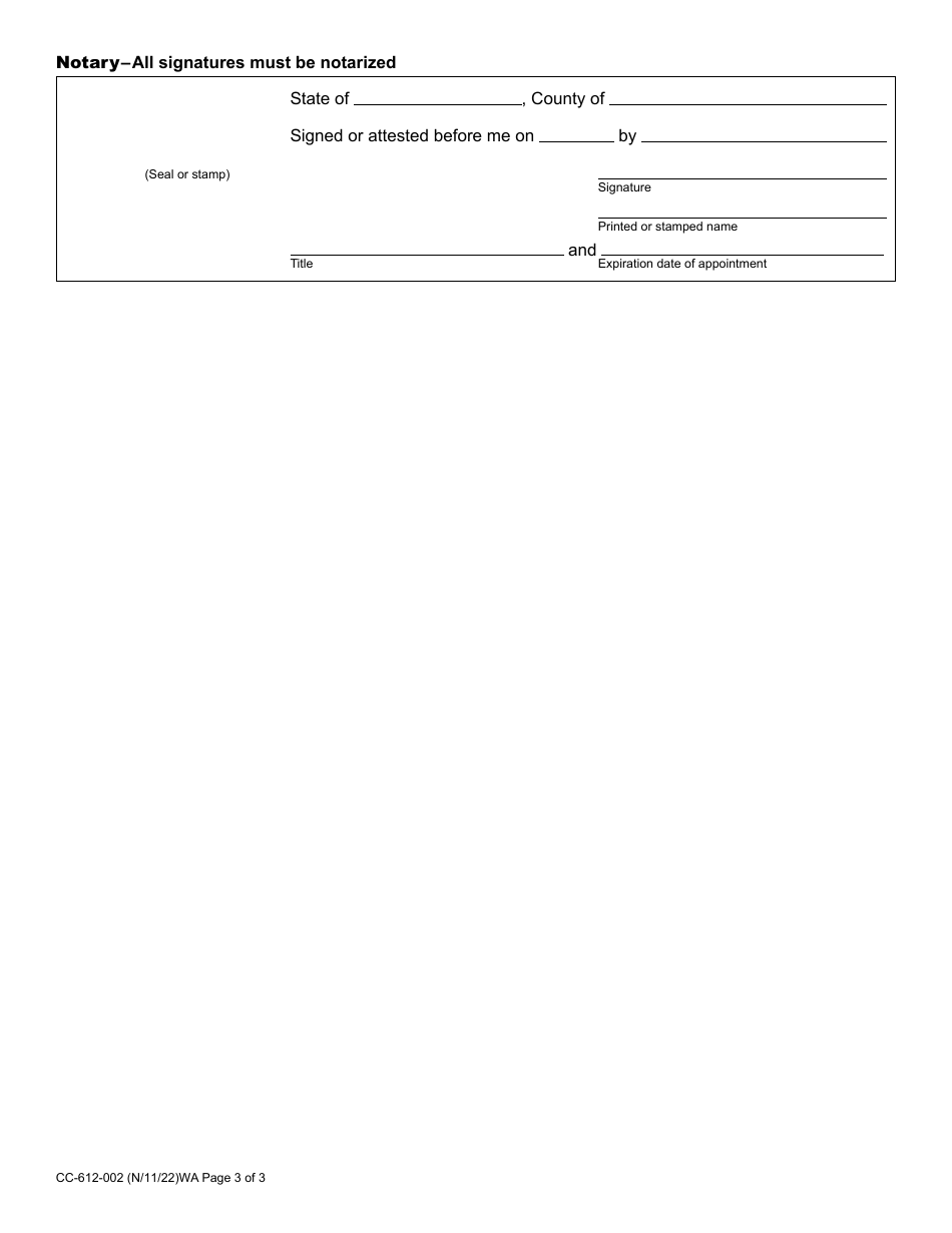 Form CC-612-002 Camping Resort Company Registration Renewal - Washington, Page 3
