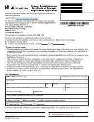 Document preview: Form FE-653-007 Funeral Establishments Certificate of Removal Registration Application - Washington