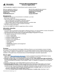 Document preview: Form FDE-653-002 Funeral Director/Embalmer License Application - Washington