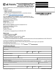 Form FE-653-009 Funeral Establishment/Branch License Application and Information Change Request - Washington