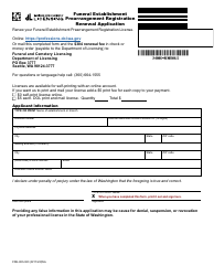 Document preview: Form FDE-653-023 Funeral Establishment Prearrangement Registration Renewal Application - Washington