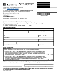 Document preview: Form E-653-021 Funeral Establishment Renewal Application - Washington