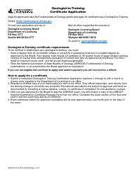 Form GEO-637-012 Geologist-In-training Certificate Application - Washington