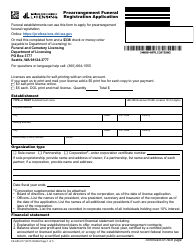 Document preview: Form FE-653-017 Prearrangement Funeral Registration Application - Washington