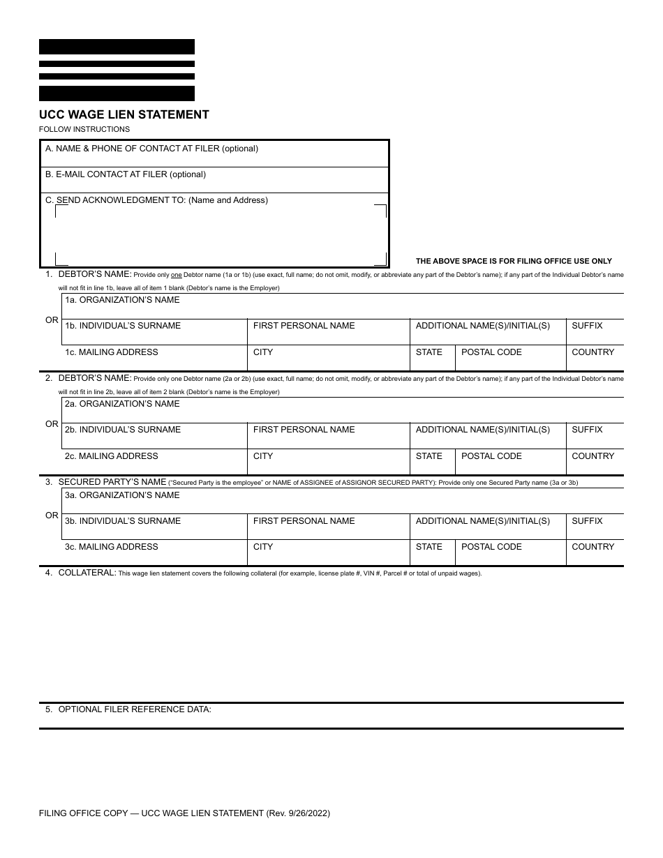 Ucc Wage Lien Statement - Washington, Page 1