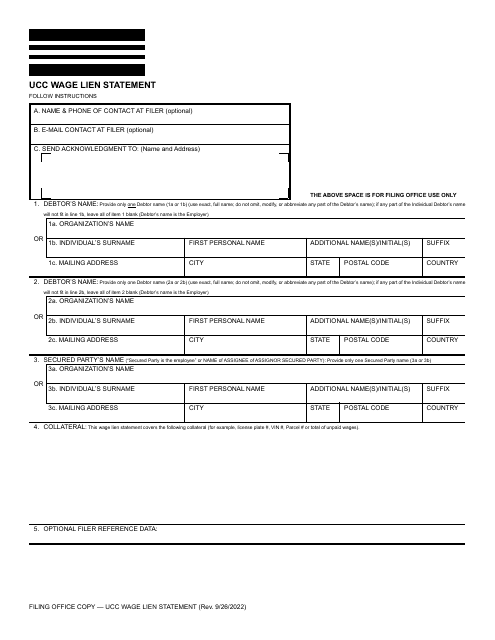 Ucc Wage Lien Statement - Washington