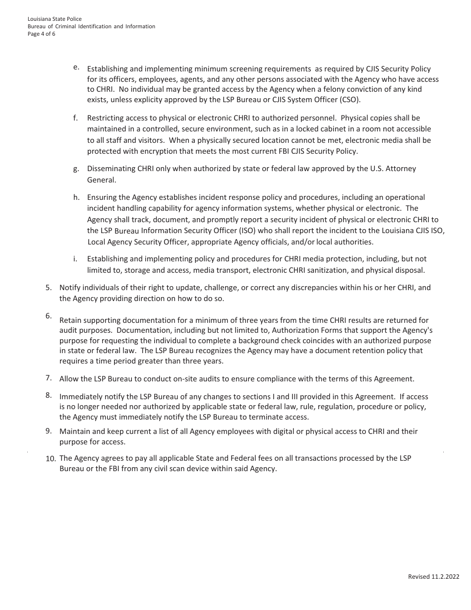Civil Agency User Agreement - Louisiana, Page 4