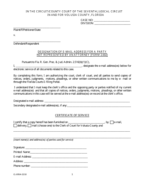 Form 2.602 (CL-0954)  Printable Pdf