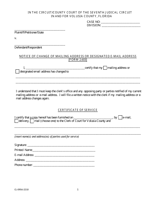 Form 2.603 (CL-0956)  Printable Pdf