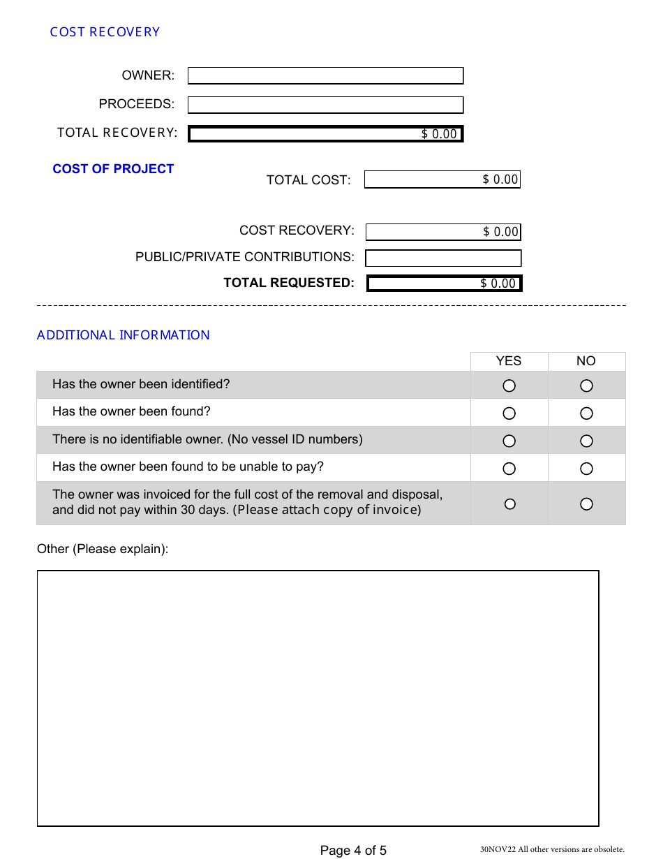 Derelict Vessel Removal Project Application for Reimbursement - Washington, Page 4