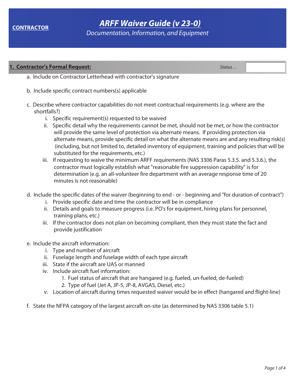 Arff Waiver Guide - Contractor, Page 1