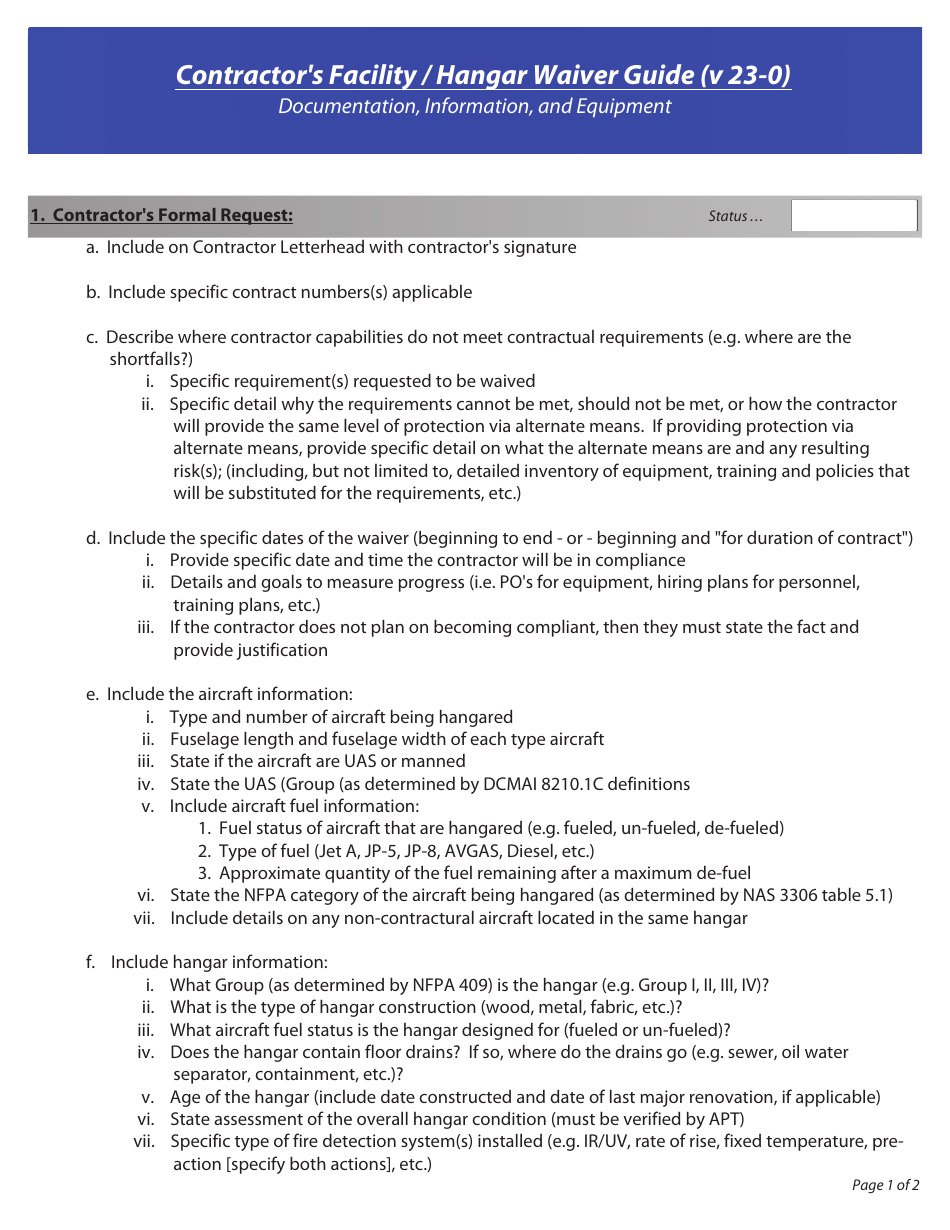 Contractor's Facility/Hangar Waiver Guide - Fill Out, Sign Online and ...