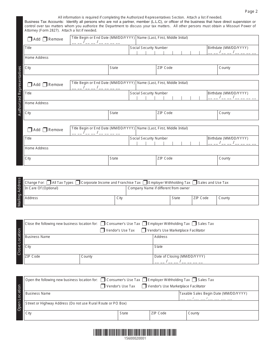 Form 126 Registration or Exemption Change Request - Missouri, Page 2