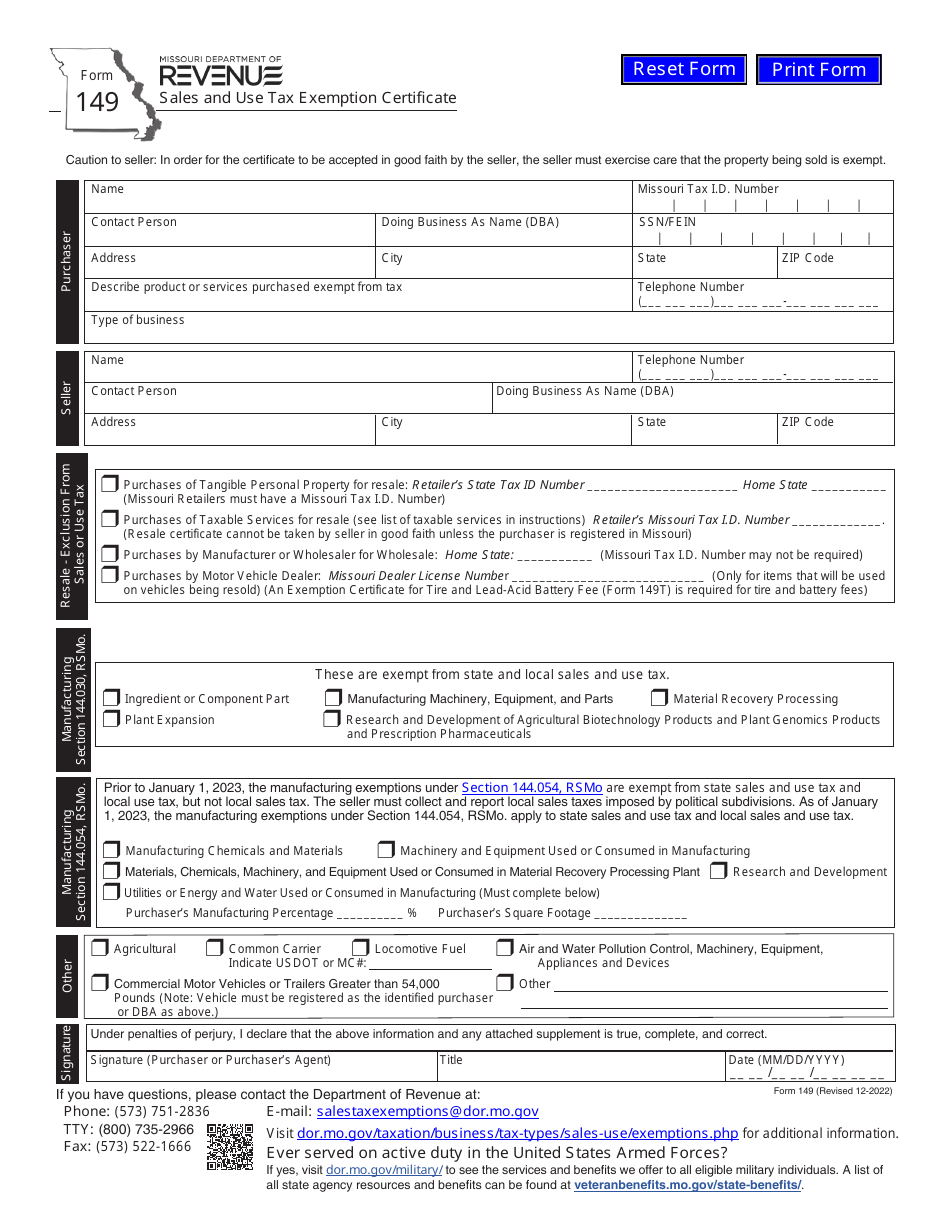 Form 149 Download Fillable PDF Or Fill Online Sales And Use Tax