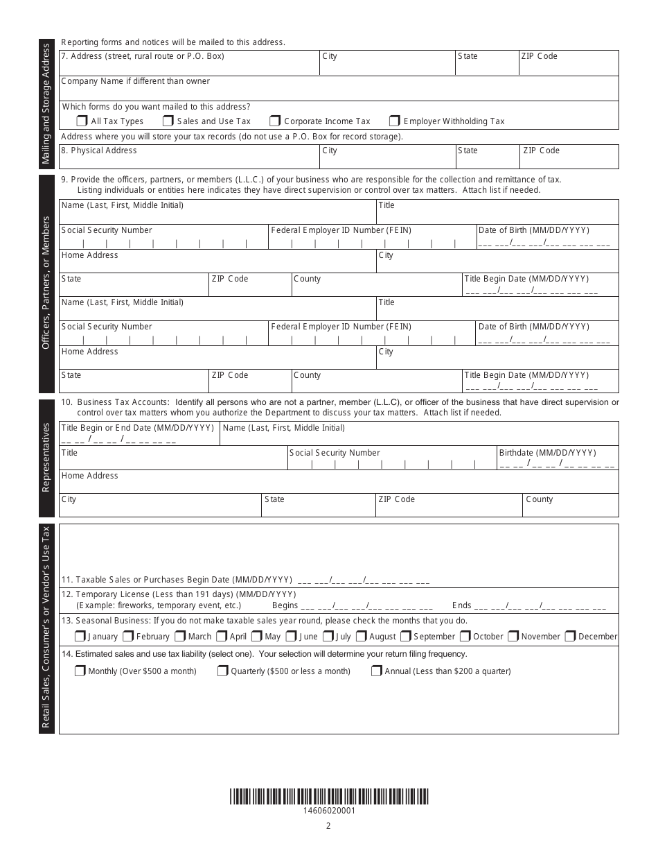 Form 2643A Missouri Tax Registration Application - Missouri, Page 2