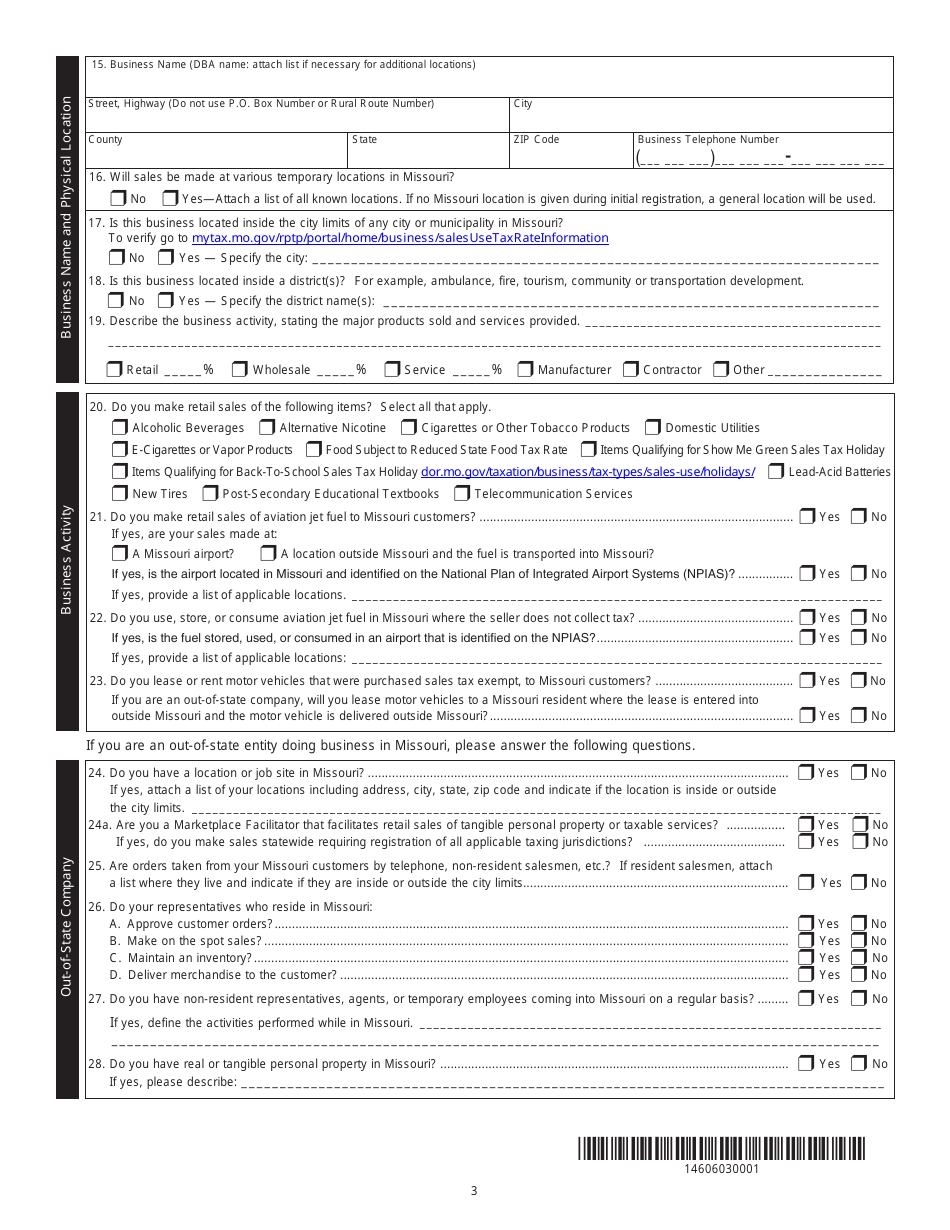 Form 2643A Missouri Tax Registration Application - Missouri, Page 3