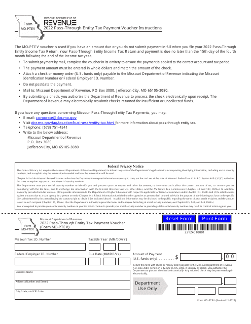 Form MO-PTEV 2022 Printable Pdf