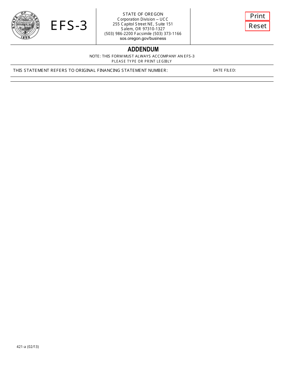 Form EFS-3A Addendum - Oregon, Page 1