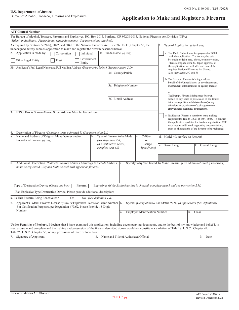 ATF Form 1 (5320.1) Application to Make and Register a Firearm, Page 11