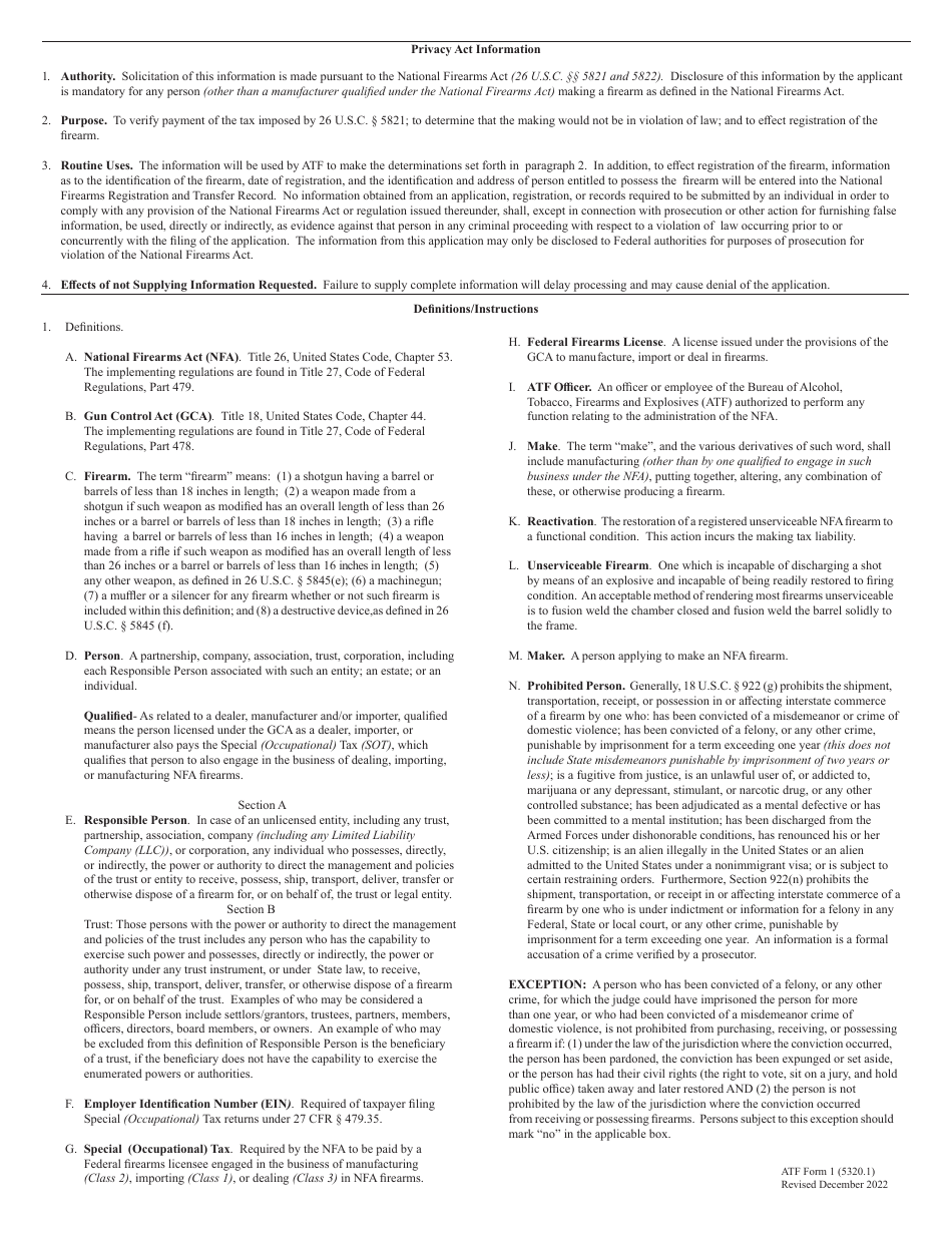 ATF Form 1 (5320.1) Application to Make and Register a Firearm, Page 4