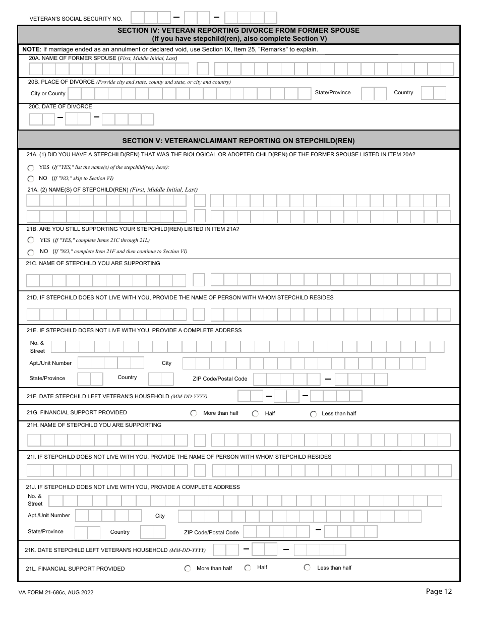 VA Form 21-686C Download Fillable PDF or Fill Online Application ...