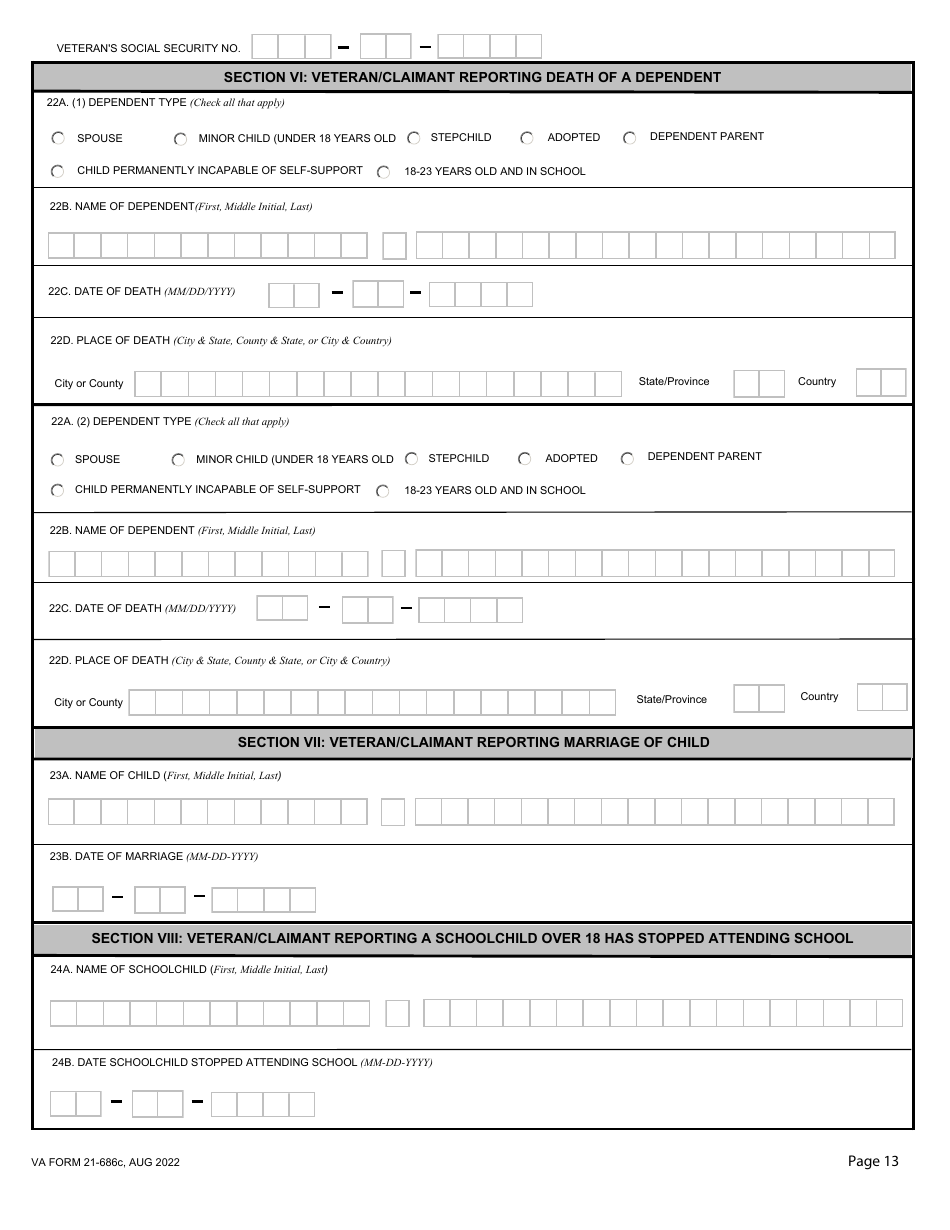 Va Form 21-686c Download Fillable Pdf Or Fill Online Application 