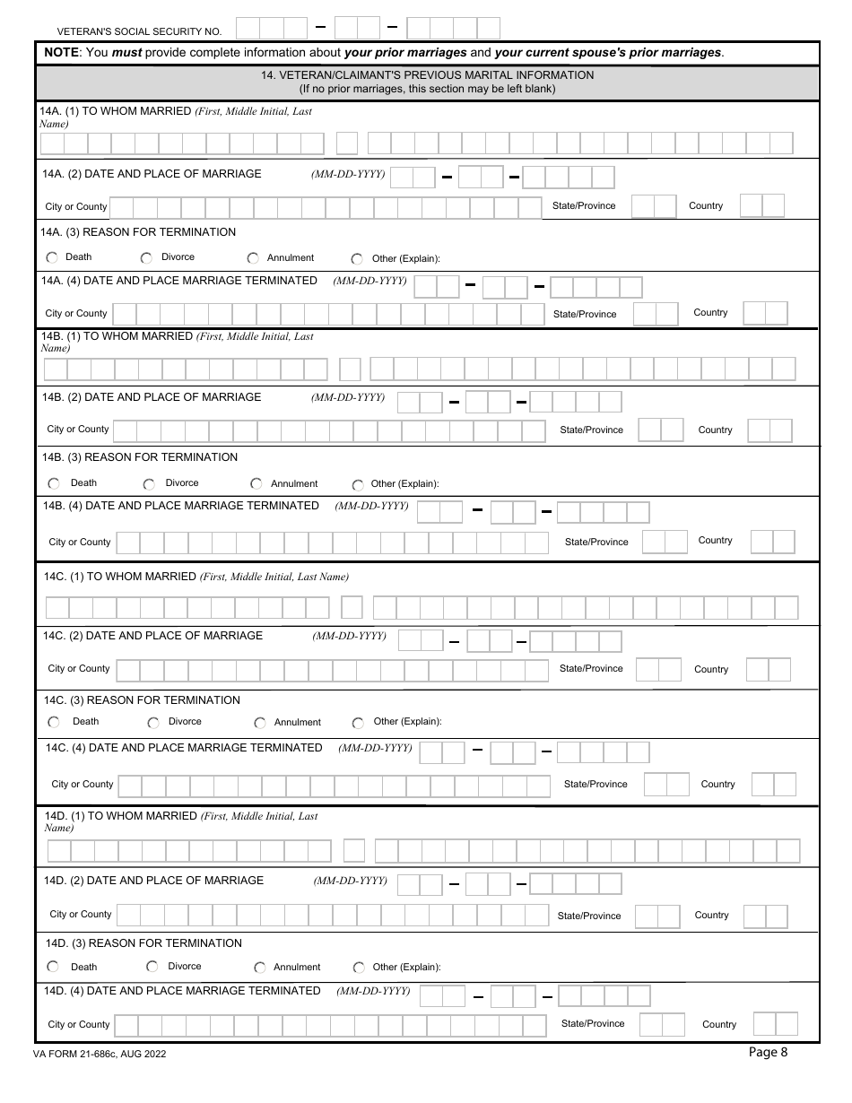 VA Form 21686C Download Fillable PDF or Fill Online Application