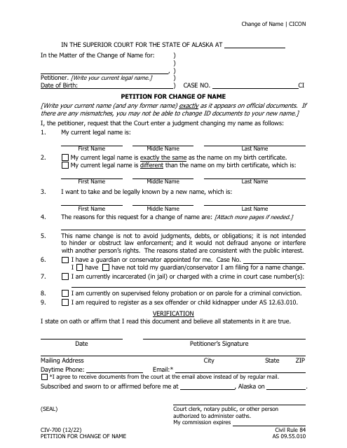 Form CIV-700  Printable Pdf