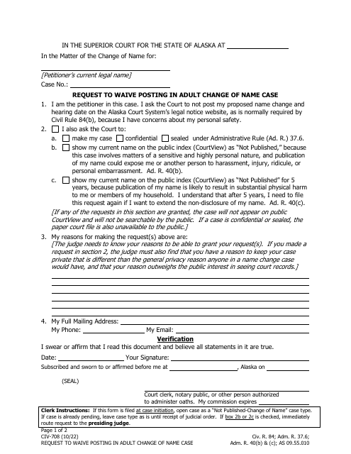 Form CIV-708  Printable Pdf