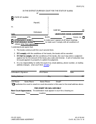 Document preview: Form CR-225 Unsecured Bond Agreement - Alaska