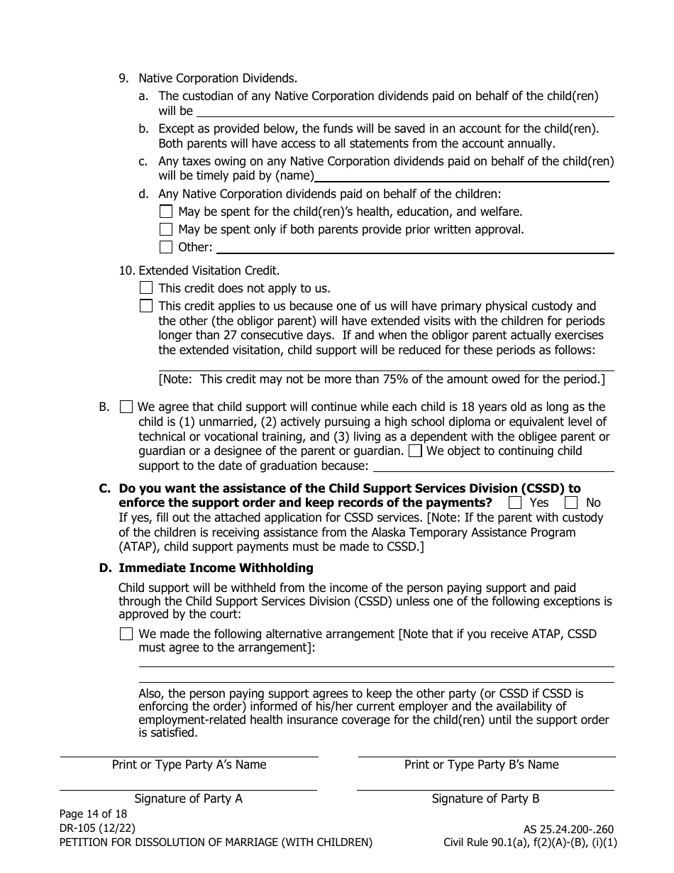 Form DR-105 Petition for Dissolution of Marriage (With Children) - Alaska, Page 14