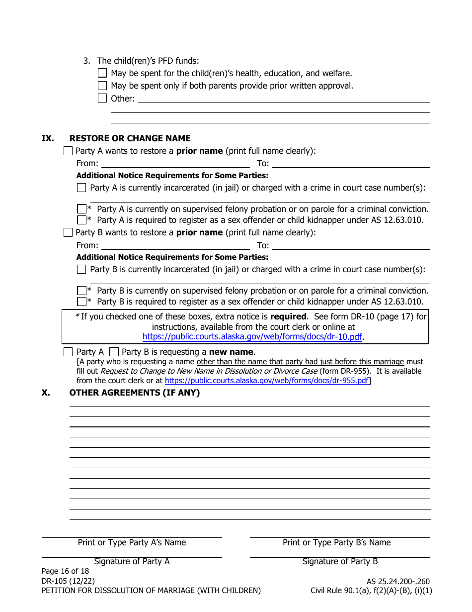 Form DR-105 Petition for Dissolution of Marriage (With Children) - Alaska, Page 16