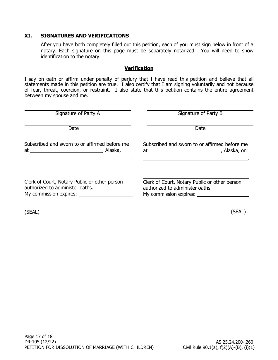 Form DR-105 Petition for Dissolution of Marriage (With Children) - Alaska, Page 17