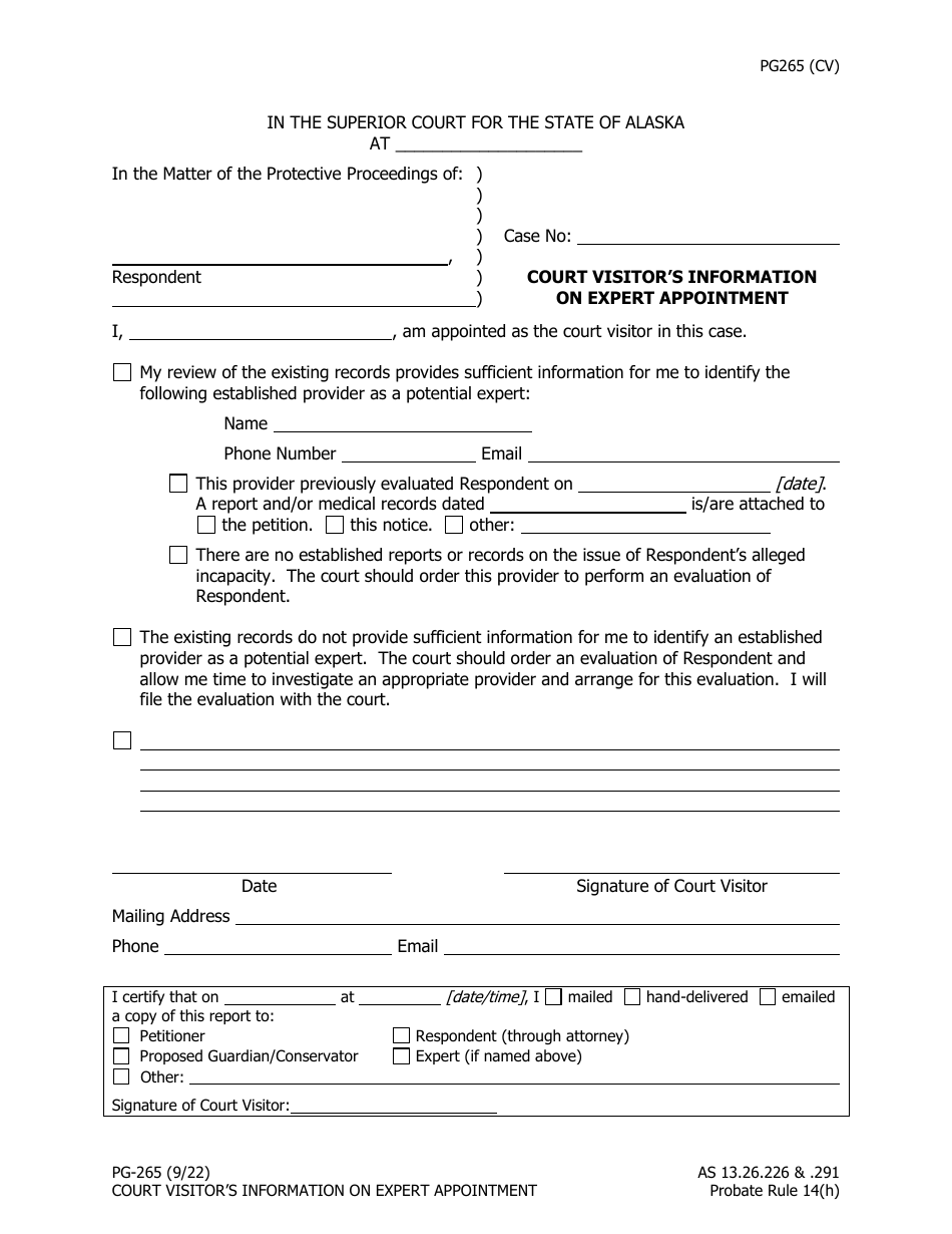 Form PG-265 Court Visitors Information on Expert Appointment - Alaska, Page 1