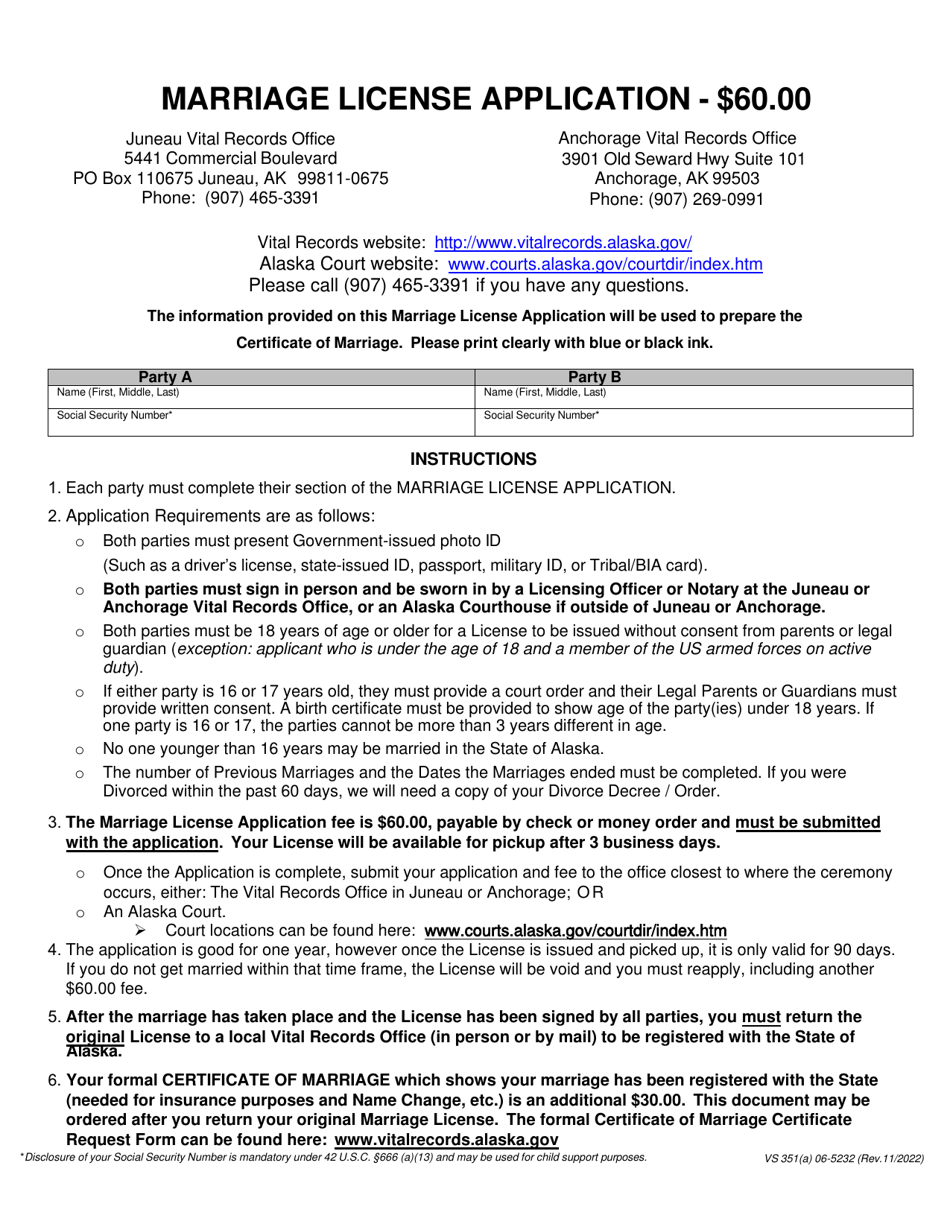 Marriage License Application - Alaska, Page 1