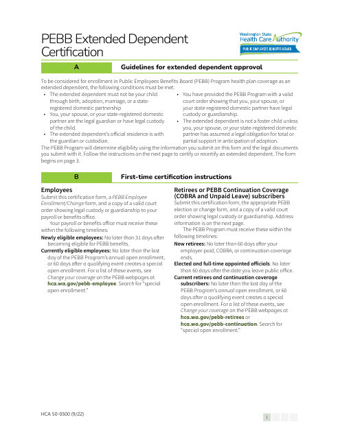 Form HCA50-0500  Printable Pdf