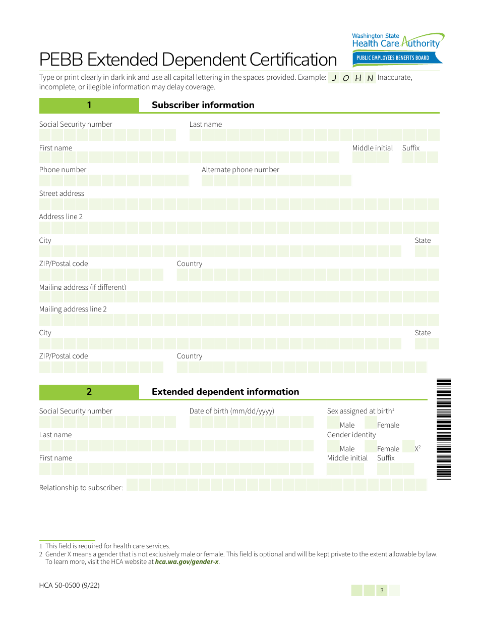 Form HCA50-0500 Pebb Extended Dependent Certification - Washington, Page 3