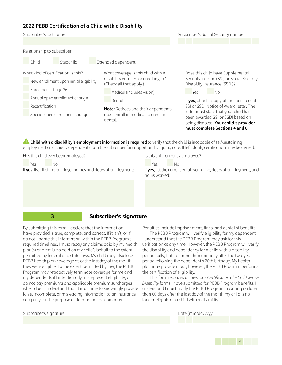 Form HCA50-0142 Pebb Certification of a Child With a Disability - Washington, Page 4