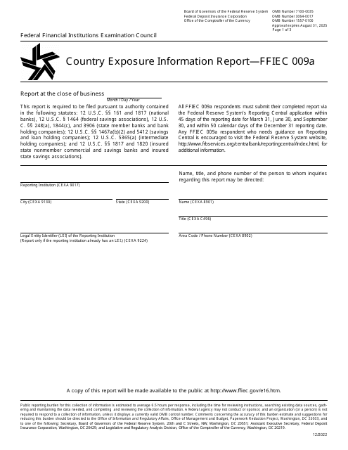 Form FFIEC009A Country Exposure Information Report