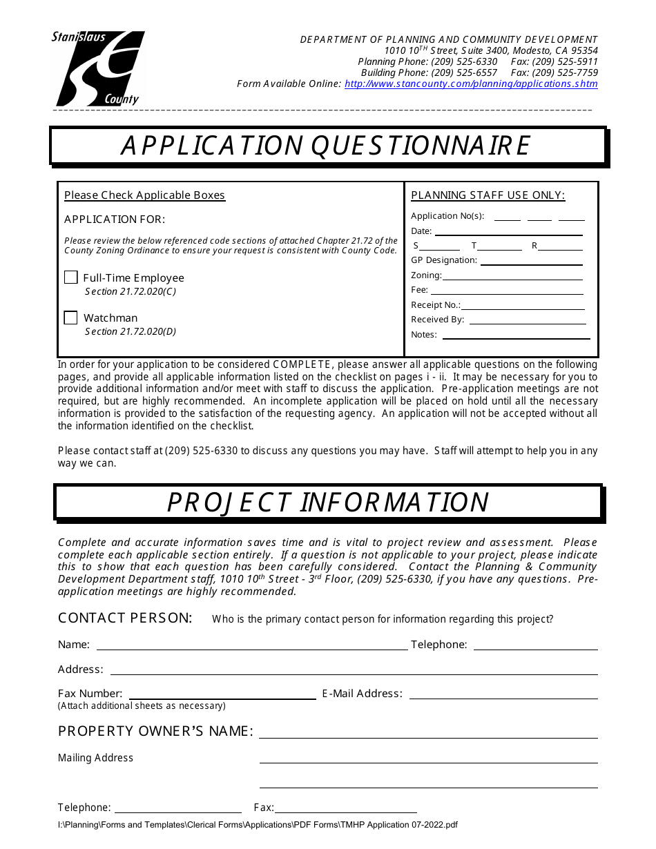Temporary Mobile Home Permit Application - Stanislaus County, California, Page 3