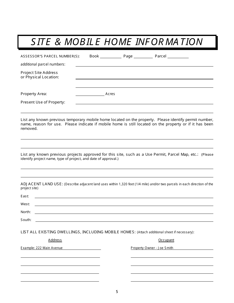 Temporary Mobile Home Permit Application - Stanislaus County, California, Page 5