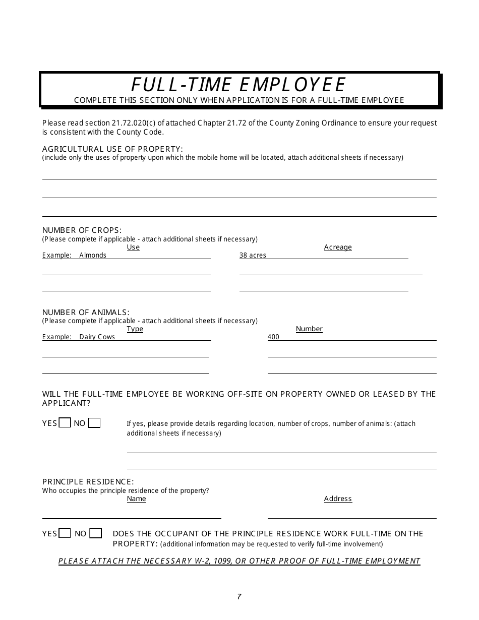 Temporary Mobile Home Permit Application - Stanislaus County, California, Page 7