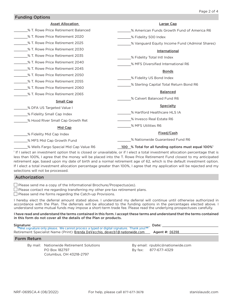 Form NRF-0695CA.4 Participation Agreement  Service Request - 457(B) Deferred Compensation Plan - Stanislaus County, California, Page 2