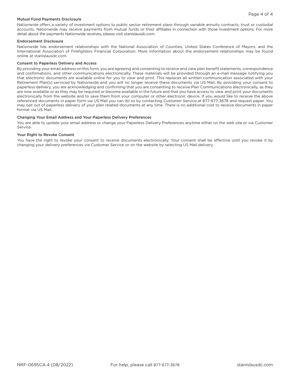 Form NRF-0695CA.4 Participation Agreement  Service Request - 457(B) Deferred Compensation Plan - Stanislaus County, California, Page 4